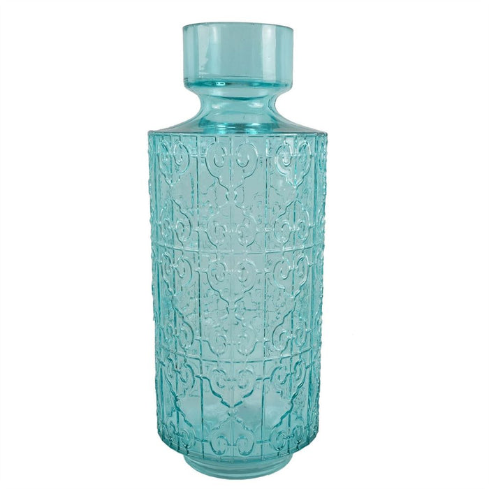 Stunning 40cm Turquoise Glass Vase - Handcrafted with Intricate Design - Perfect for Real or Artificial Flowers - Limited Stock!