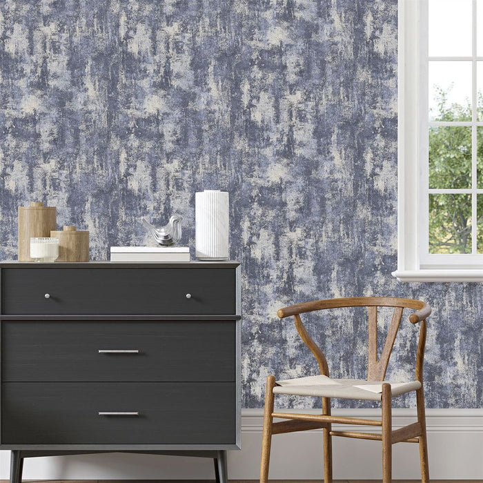 Premium Stone Textured Navy/Silver Wallpaper 12 ft - High Quality & Attention to Detail