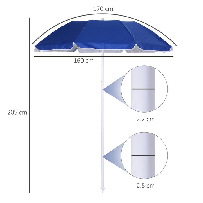 Premium 1.7m Beach Umbrella: Tilt Sun Shelter w/ Bag -Top Quality, Blue Outsunny