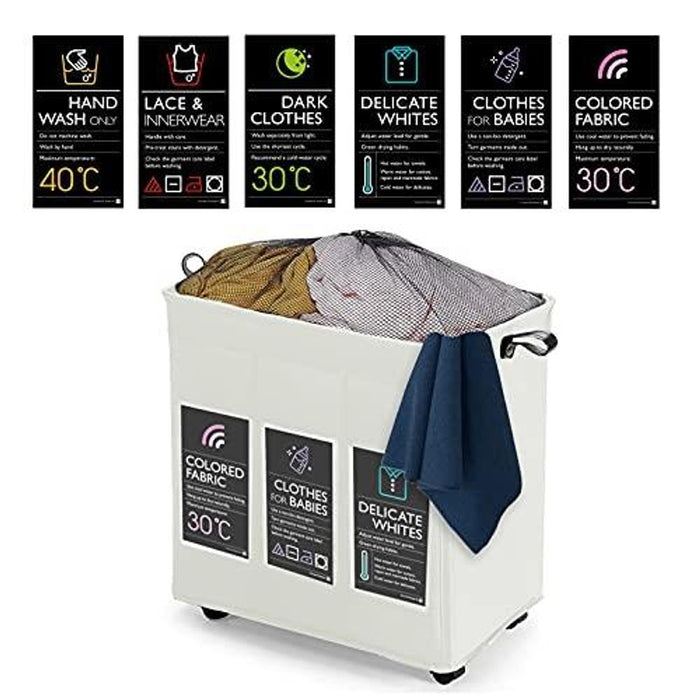 KNIGHT Laundry Storage Basket 120L | 3 Section | Collapsible | Wheels | Mesh Cover