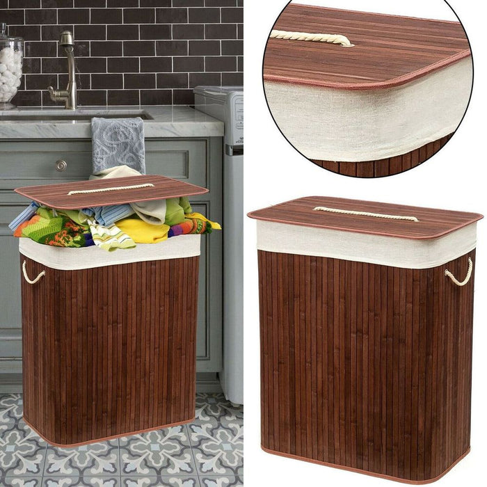 Bamboo Laundry Basket-Brown w/ Divider