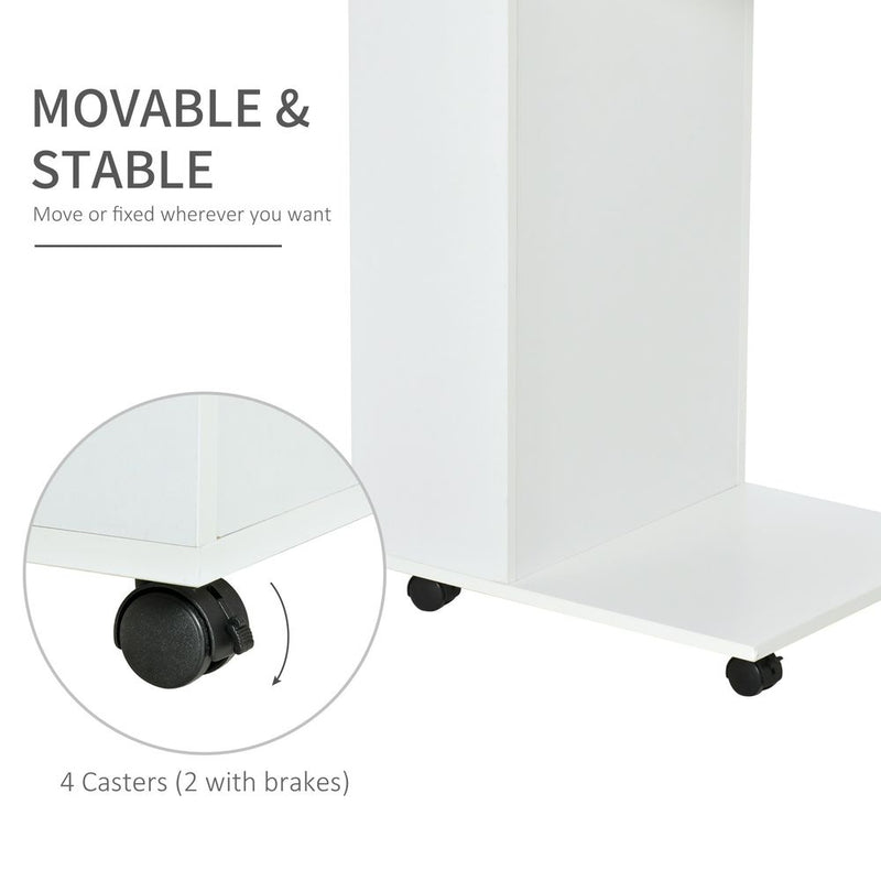 Mobile Sofa Side Table C-Shape End Table  White