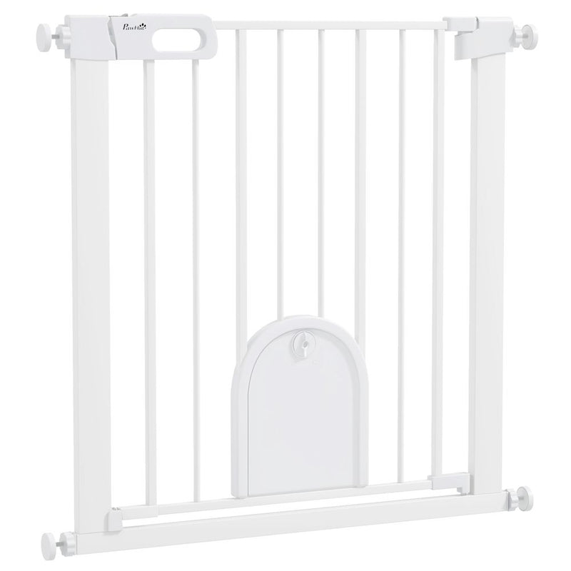 PawHut Pet Safety Gate: Pressure Fit Stair w/ Small Door - Double Locking - High Quality & Secure