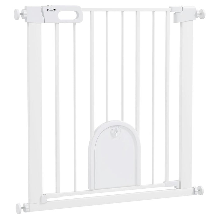 PawHut Pet Safety Gate: Pressure Fit Stair w/ Small Door - Double Locking - High Quality & Secure