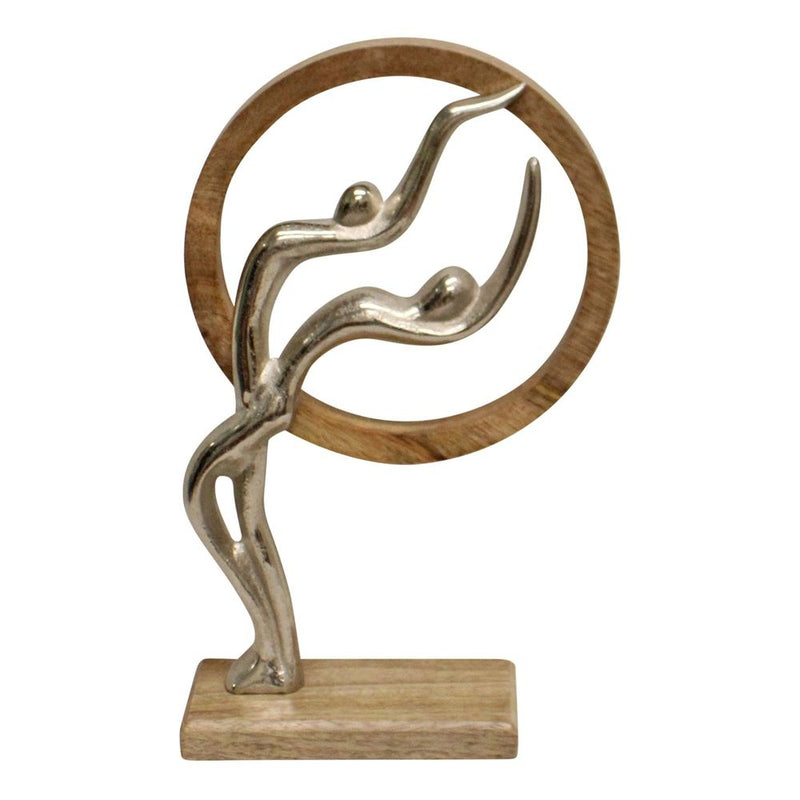 Stylish Abstract Ornament: Silver Couple | Wooden Circle | 31cm