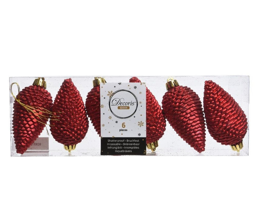 Shatterproof Christmas Red Glitter Pine Cone  8cm Pack of 6 - Christmas Tree Decoration