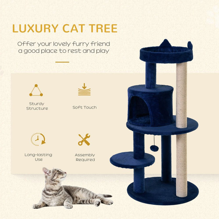 Ultimate Cat Playground - 104cm Tower, Scratching Posts, Ear Perch, House - Blue