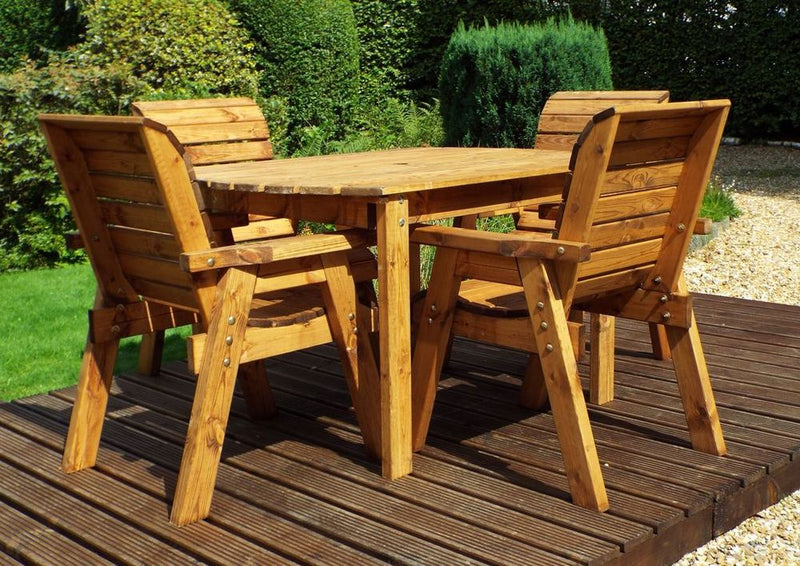 Premium Wood Outdoor Dining Set - 4 Seater Rect Table with Armchairs & 10 Year Guarantee