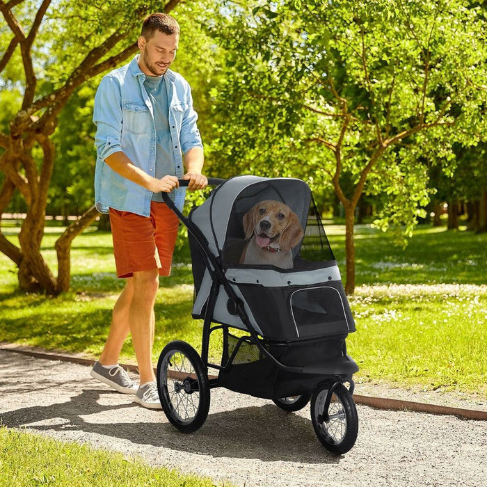 Premium 3-Wheel Pet Stroller - Foldable, Comfortable, and Stylish for Small/Medium Dogs & Cats - Grey