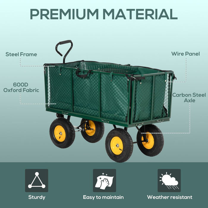 High-Quality 4-Wheel Garden Cart Truck - Green Trailer for Heavy Loads