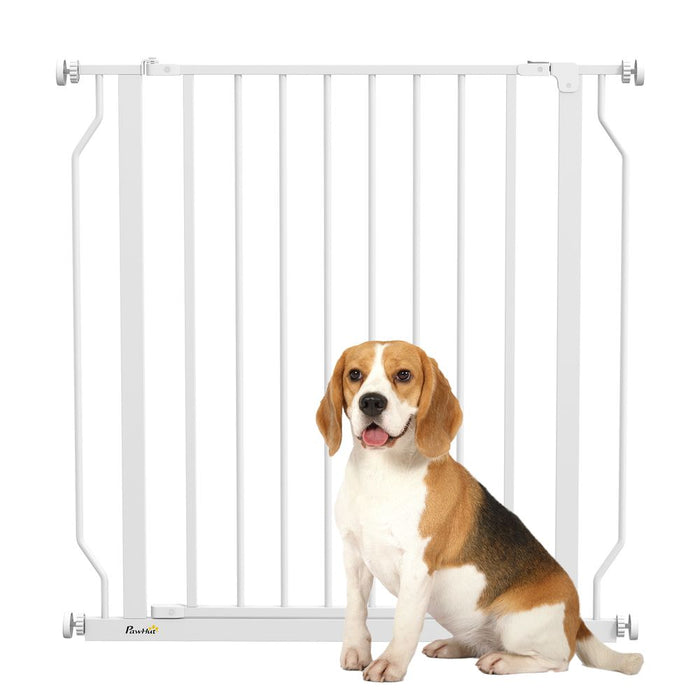 PawHut Dog Gate: Wide Stair Gate w/ Door, Pressure Fit, 75-85cm, White