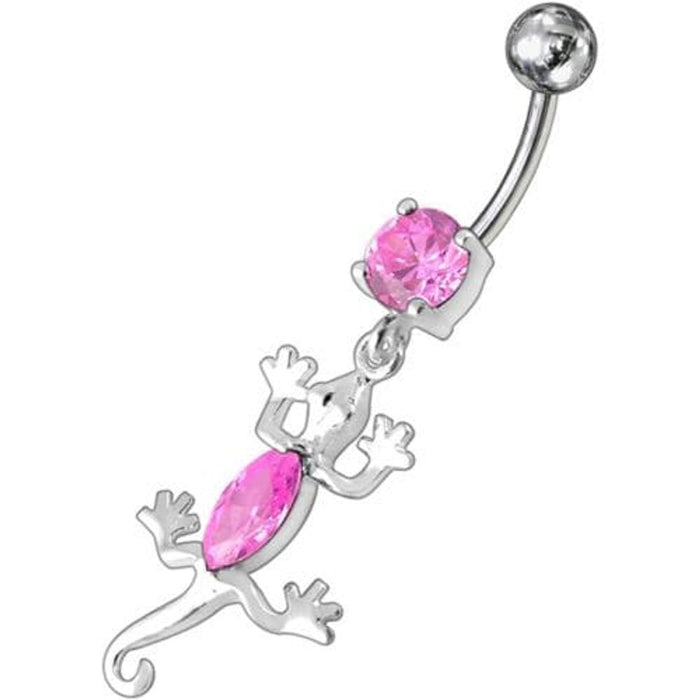 Fancy Jeweled Lizard Dangling Curved Bar Belly Ring Body Jewelry