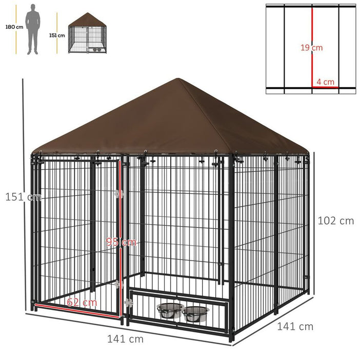 Premium Outdoor Dog House Kennel: Canopy Top, Secure Lock, and Rotating Bowl Holder