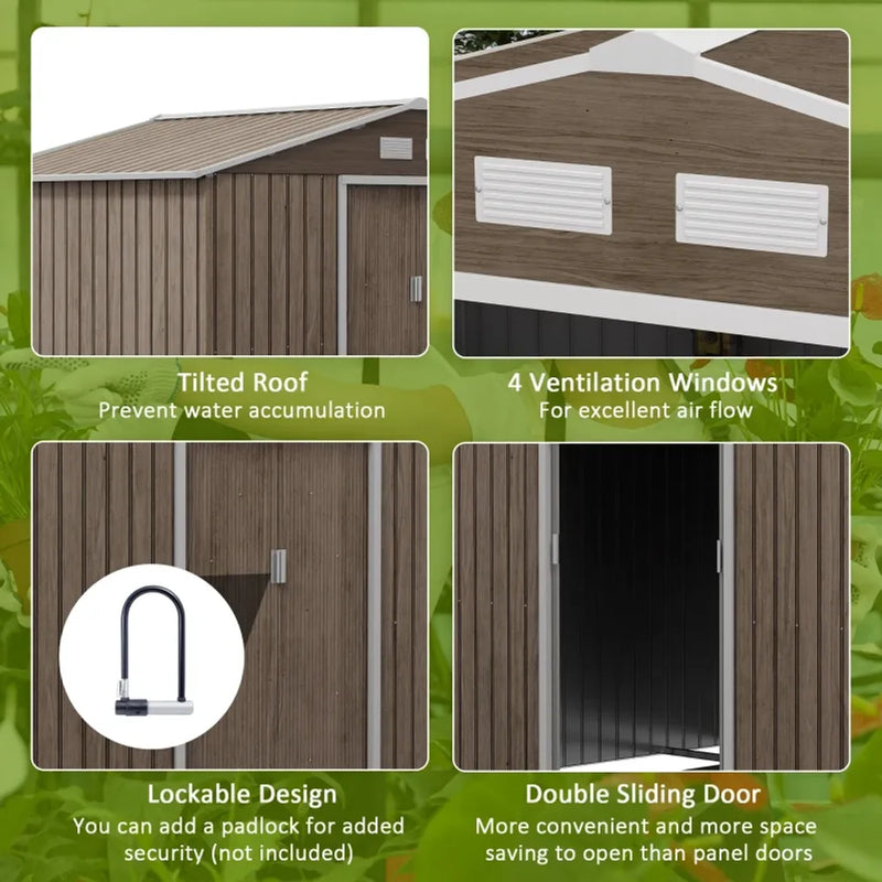 Outsunny Garden Shed Storage Unit withLocking Door Floor Foundation Vent Brown