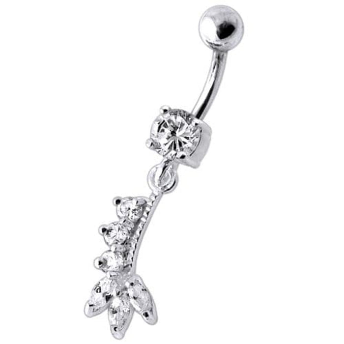 Fancy Silver Dangling Curved Bar Belly Ring