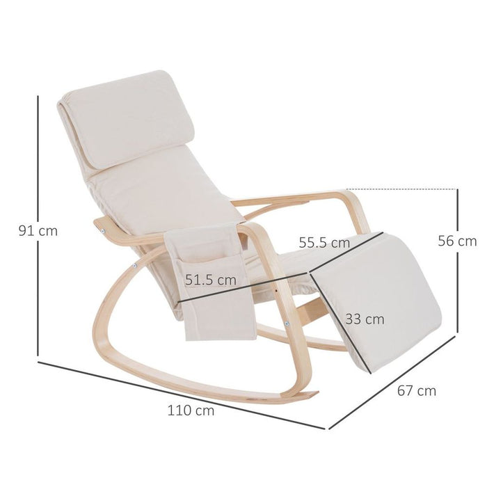 Premium Rocking Chair Recliner - Adjustable Footrest - Cream White