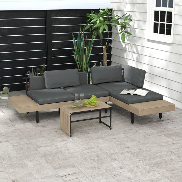 Transform Your Garden with Outsunny HDPE Furniture Sets - Grey, Cushions, Table, L-Shaped Sofa