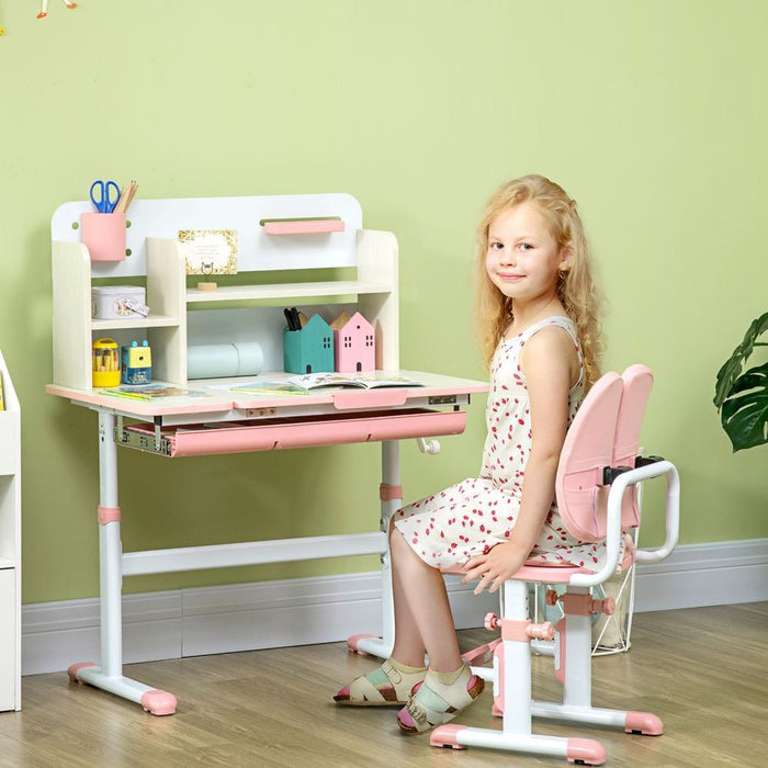 Premium HOMCOM Pink Kids Desk & Chair Set - Storage Shelves & Washable Cover