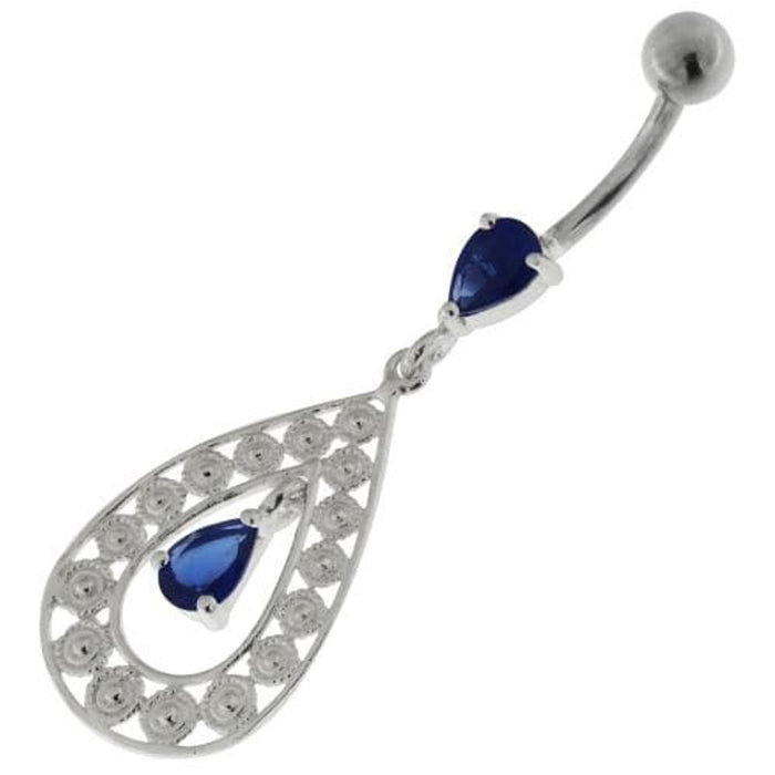 925 Sterling Silver Multi flowers in Tear Shape Belly Button Ring