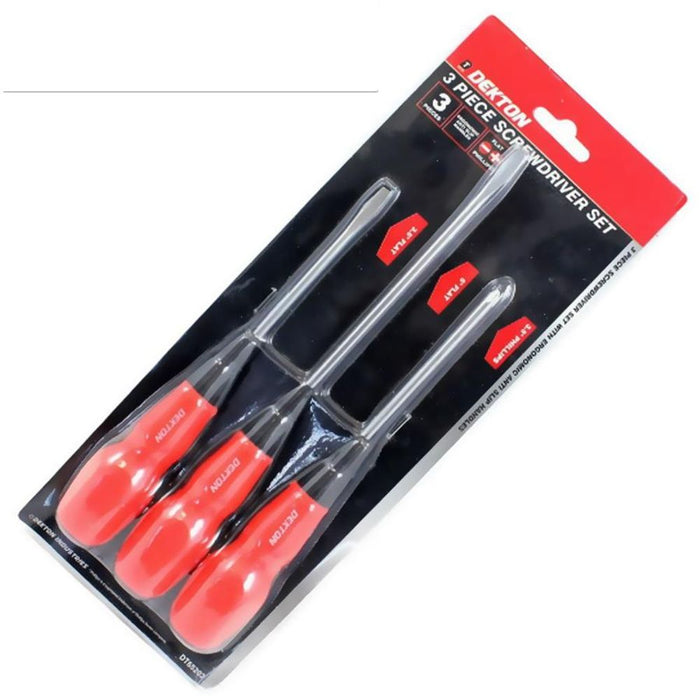 Dekton 3Pc Electricians Screwdriver Set - Electrical Flat & Phillips - Anti-Slip - Versatile, Ergonomic, Precision - Durable