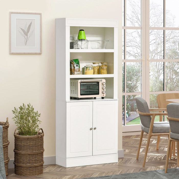 6-Tier Shelving Kitchen Cupboard, Double-Door Sideboard, White - High Quality & Stylish