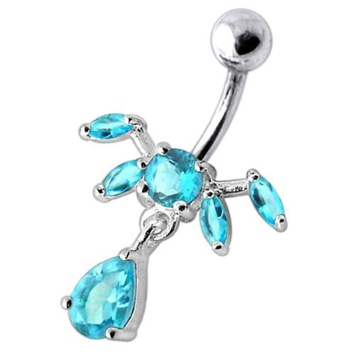 Fancy Dangling SS Bar Navel Ring Body Jewelry