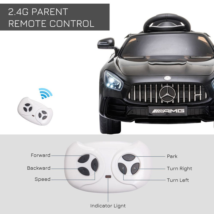 HOMCOM Mercedes Benz AMG GTR Licensed 12V Kids Electric Ride On Car with Parental Remote Control Music Lights MP3 Suspension Wheels for 3-5 Years Old Black