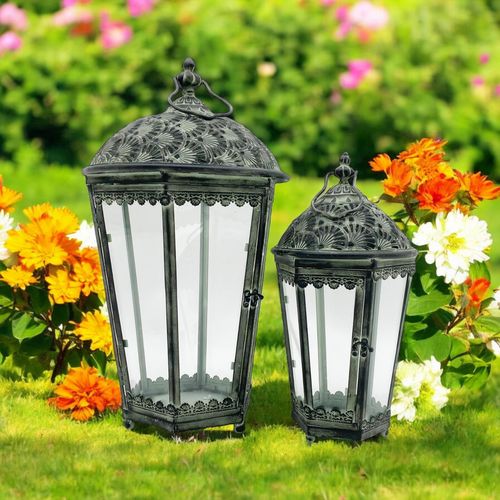 49/35CM SET 2 METAL GARDEN LANTERNS