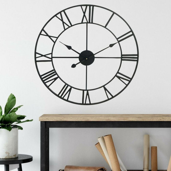 Stunning 40cm Roman Metal Clock in Black - High Quality and Attention to Detail - Perfect for Any Room Setting - AA Battery Operated - Great for Indoor or Outdoor Use - Unique Vintage Design with Distressed Frame