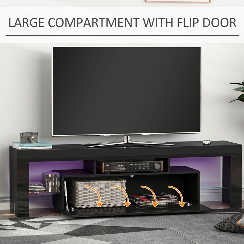 HOMCOM High Gloss TV Stand Cabinet W/ LED RGB Lights and Remote Control Black