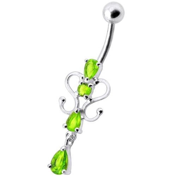 14G Fancy Dangling Green Stone Belly Ring