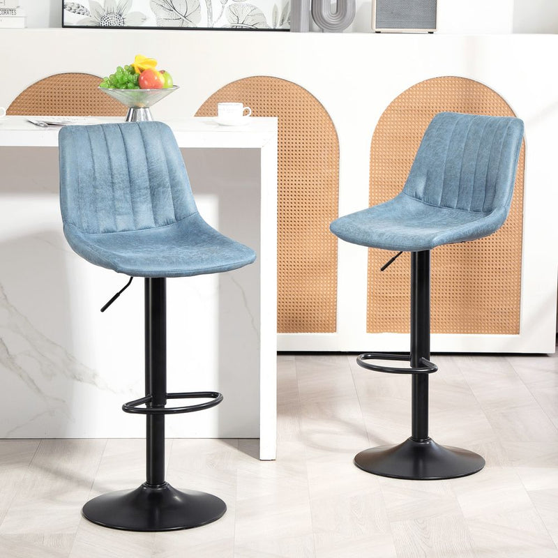 HOMCOM Set Of 2 Microfibre Retro Tub Bar Stools Metal Frame Footrest Seat Blue