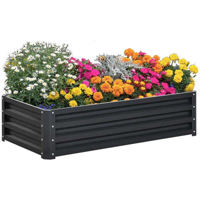 Raised Garden Bed Steel Planter Growing Box for Vegetables Flowers Grey