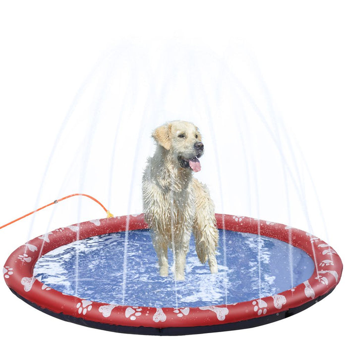 Durable 170cm Non-slip Splash Pad Sprinkler for Pets | Outdoor Dog Bath Pool - Red Pawhut