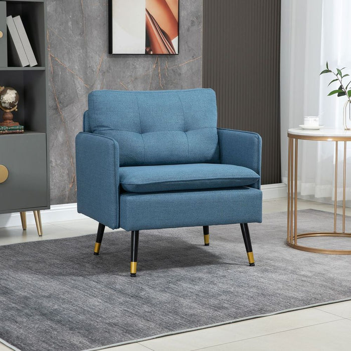 Premium Dark Blue Upholstered Armchair - Tufted Accent Chair for Bedroom - Modern Design & High Quality