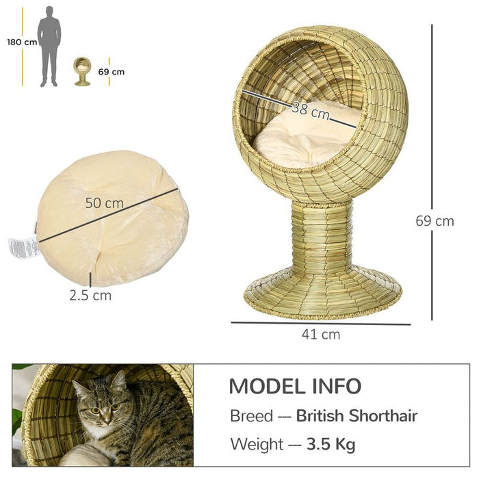 Ultimate Comfort for Cats with PawHut Raised Cat House, Grass Bed & Stand Cushion, 41x69cm