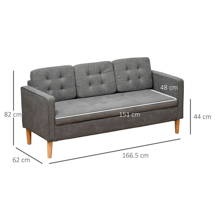 Premium 3-Seater Sofa with Hidden Storage- Button-Tufted, High-Quality Fabric, Rubberwood Legs