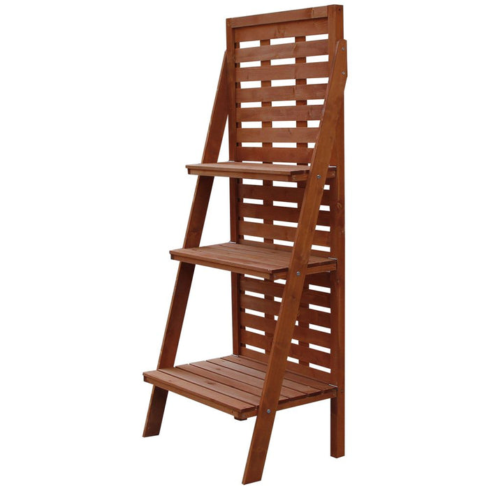 Outsunny Fir Wood 3-Tier Outdoor Plant Ladder Stand - Burnt Orange Tone