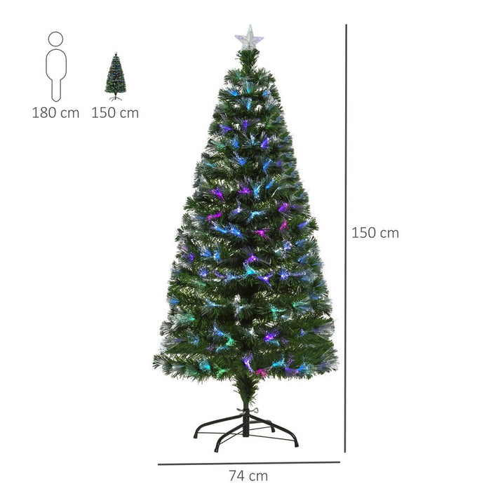 5FT Multicoloured Artificial Christmas Tree Fibre Optic Lights Star Holder