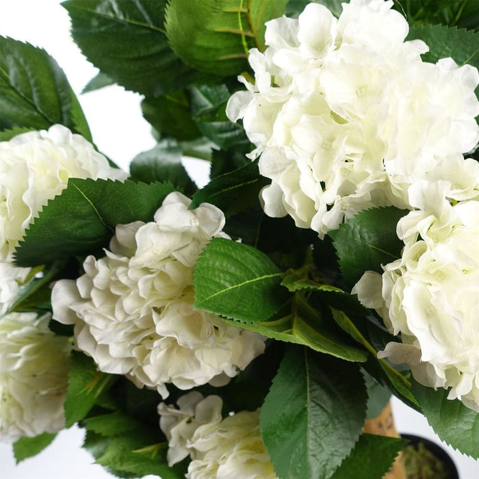 Premium Artificial White Hydrangea Plant - 75cm Tall, Silk Flowers, Wood Trunk