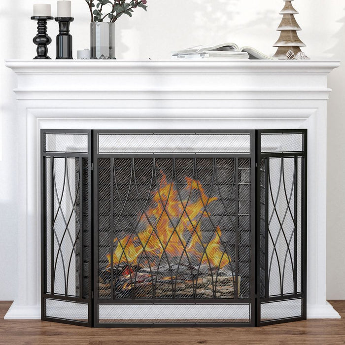 Premium 3-Panel Fireplace Screen: Metal Mesh Safety Guard - Protects against fire sparks - Stylish & High-Quality. Buy Now!