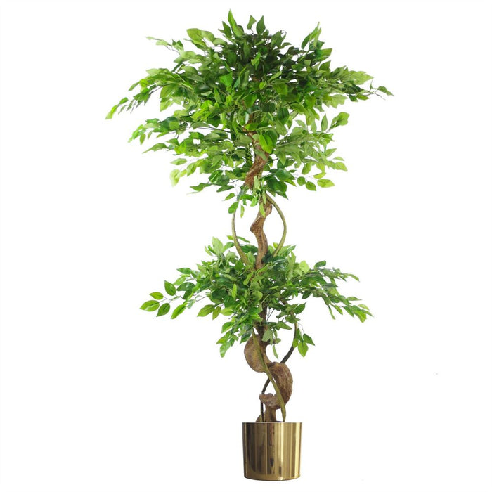 150cm Twisted Trunk Artificial Japanese Ficus Tree - High Quality Gold Planter