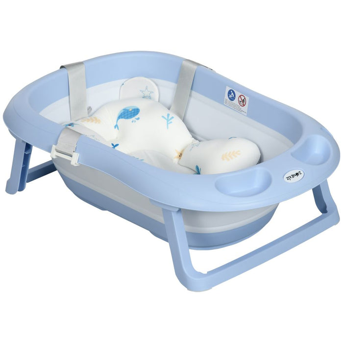 Premium Foldable Baby Bathtub - Non-Slip Legs, Cushion, Shower Holder - Best Quality - Blue