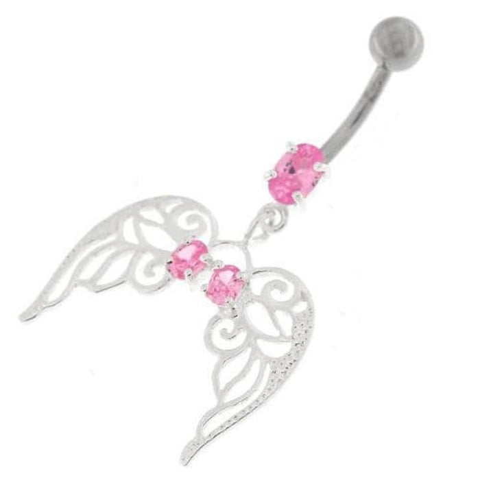 Angel Wings with Floral Silver Belly Ring