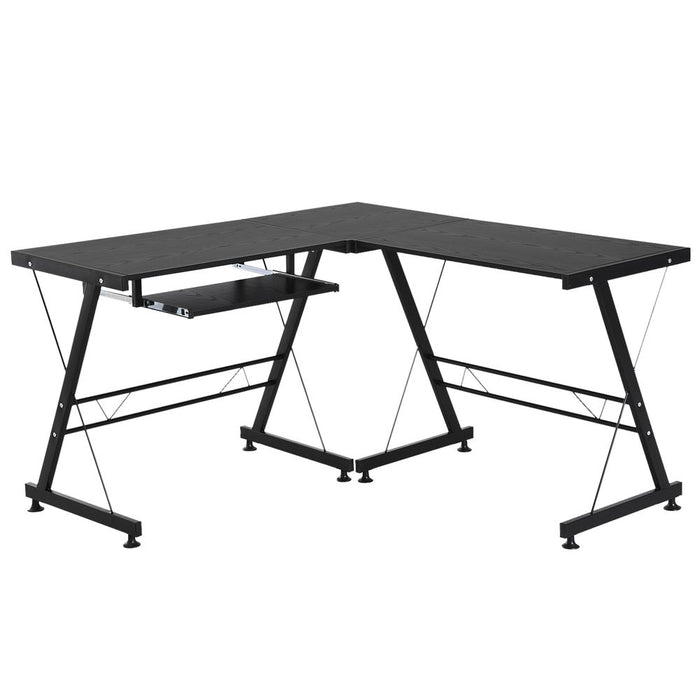 L Shaped Computer Desk W/ Keyboard Tray-Black