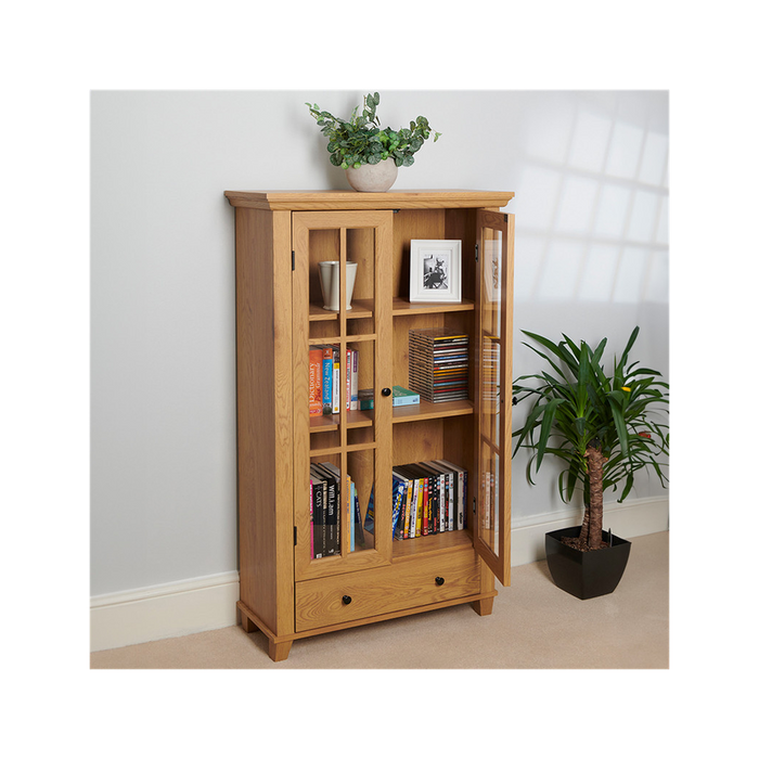 Stylish Oak Storage Cabinet - Secure & Spacious - Adjustable Shelves, Drawer - Easy Assembly - H132.5 W76cm D30cm