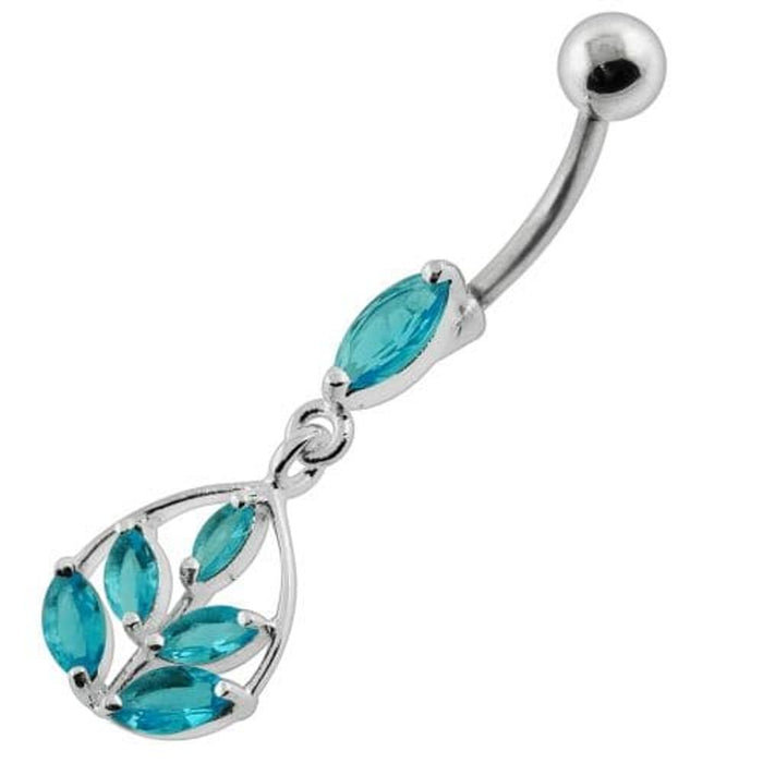 Framed Jeweled Leaf Dangling Navel Belly Piercing