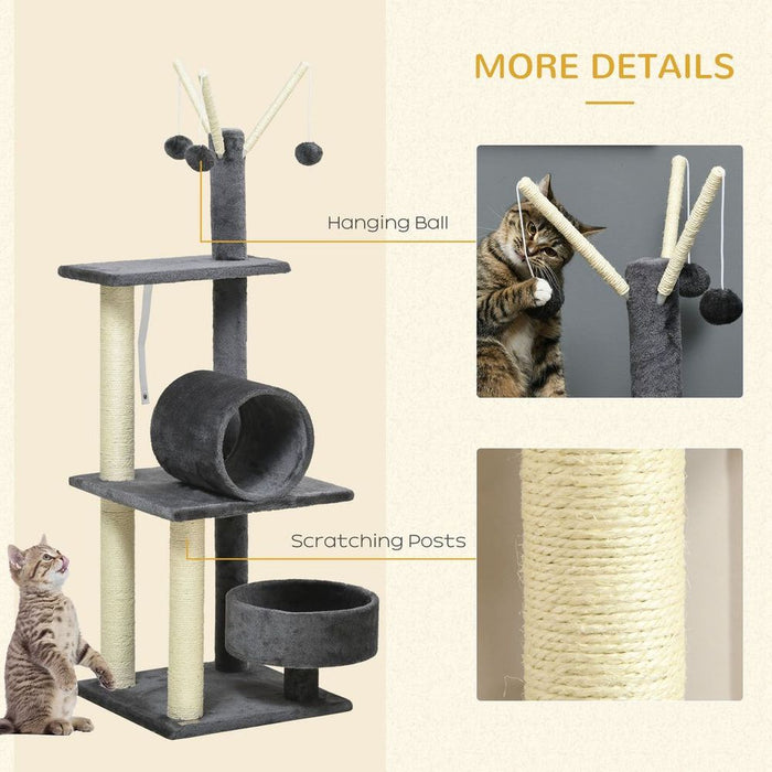 Premium 121cm Cat Tree Tower 💯 Sisal Scratching Posts 🐾 Bed Tunnel Perch Grey 🐈