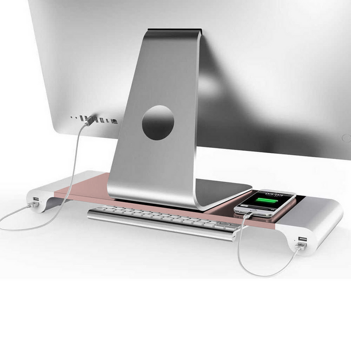 Aquarius Aluminium Desktop Organizer With 4 USB Ports, Rose Gold - Space Saving & Multi-functional