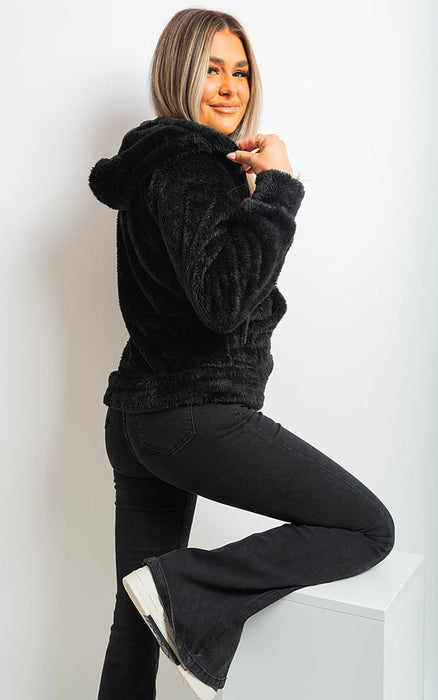 Luxe Faux Fur Zip Up Hooded Jacket - Stay Warm in Style!